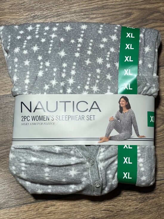 Nautica Other - Nautica Womens Silky Stretch Fleece 2PC Sleepwear Set Gray Star Pattern XL